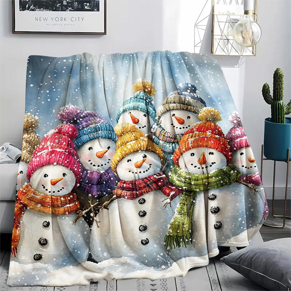 Snowmen Print Flannel Blanket, High quality Comfortable for All Seasons, Home Decor, Warmth and Comfort, Perfect for Christmas Gifts