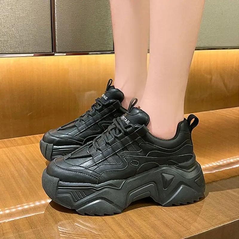Новые кроссовки с толстой подошвой, увеличивающие рост, весна-осень 2024 года, повседневные, на шнуровке, универсальные, модные, спортивные, кроссовки