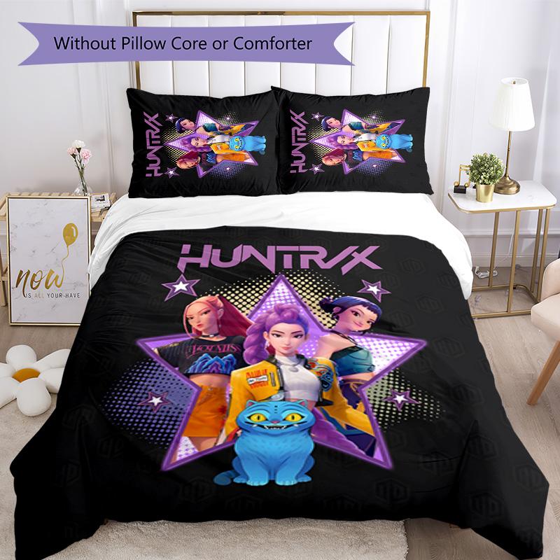 KPOP Hunter 3pcs Bedding Set Duvet Cover Closure Includes 1 Duvet Cover & 2 Pillowcases for All Seasons Bedroom Home Dorm Decor