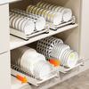 Pull-out Dish Drying Rack Kitchen Storage Rack Drawer Type Storage Tray With Drain Basket Kitchen Dinnerware Organizer Basket