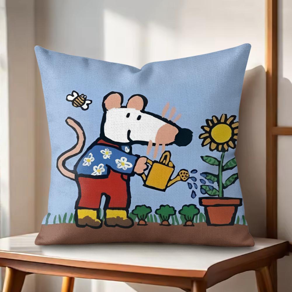 Cute Bobo the Mouse Cushion Cover Natural Linen Organic Fabric DoubleSided Printing Couch Pillow Covers Home Decor