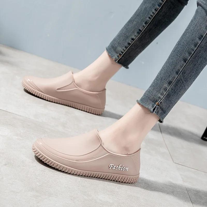 Модная женская весенне-осенняя дождевая обувь, повседневная, легкая, водонепроницаемая, нескользящая, резиновая обувь для работы на кухне, автомойке