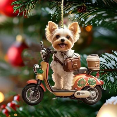 Рождественское украшение щенок езда на мотоцикле акриловый кулон рождественская елка подвесное украшение для дома и автомобиля праздник
