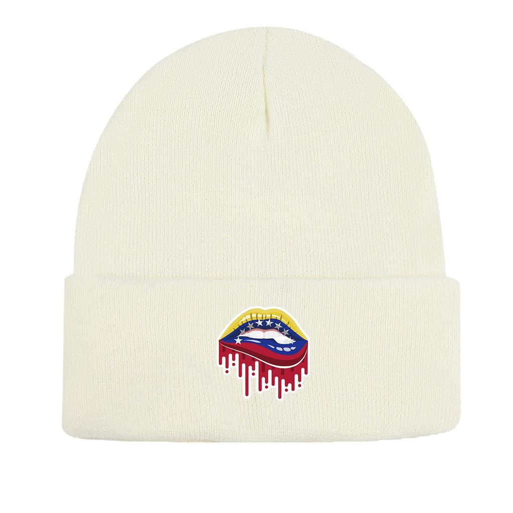 Venezuela Flag Mouth Warm Knit Hat Beanie, Patriotic Woman Cap Cancer Chemo Autumn Casual Headwear Knitted Hat Beanie