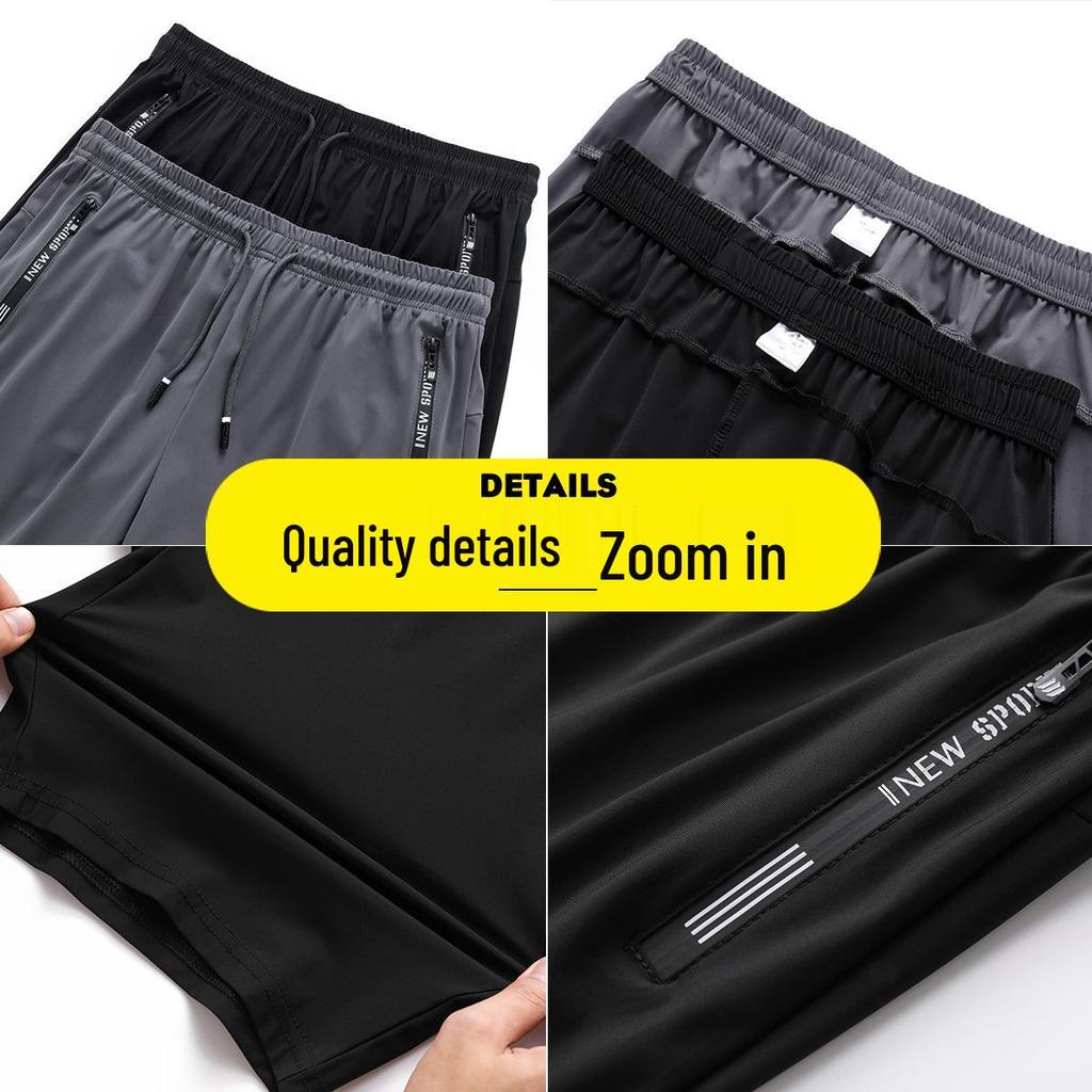 Men's Summer Ice Silk Quick-Dry Elastic Shorts - Lightweight, Breathable Sportswear for Youth.
