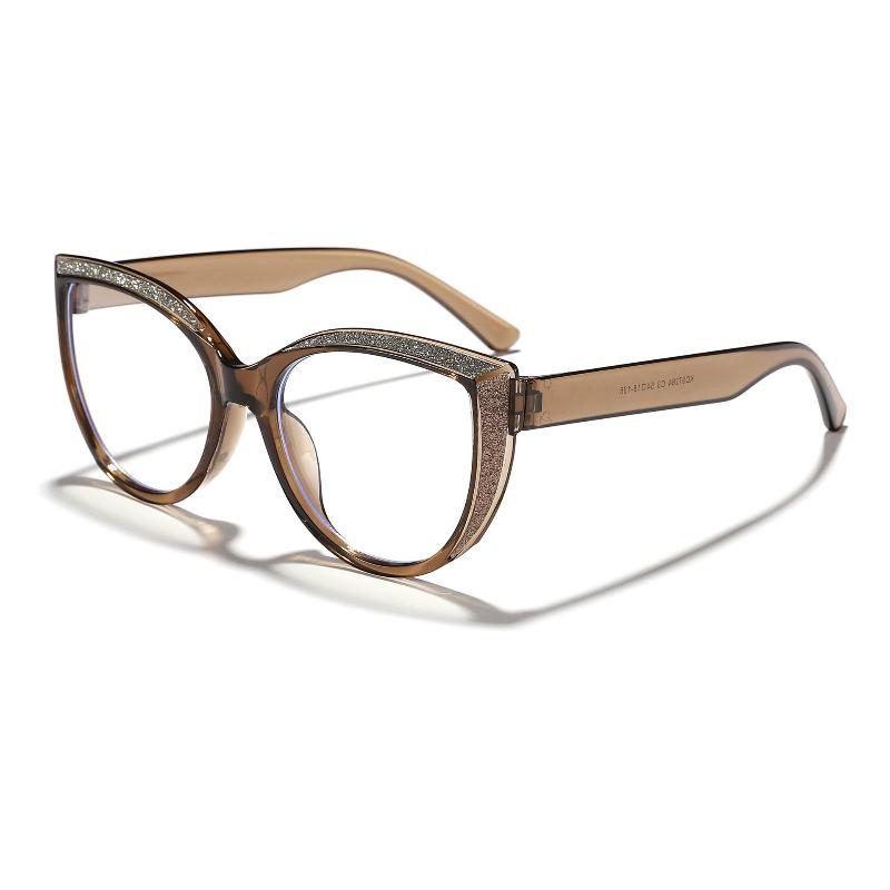 Women's Stylish Cat Eye Sunglasses with Glitter Black Frame Brown Lens for Chic Outings