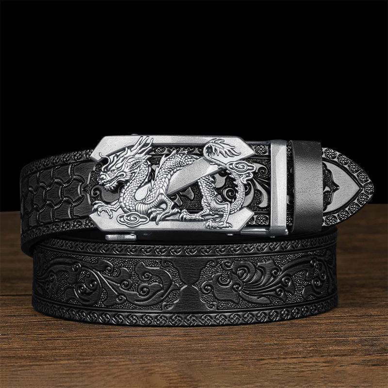 Мужской ремень с автоматической пряжкой, доминирующим дизайном Танцао и тисненым узором в виде шестилапого дракона