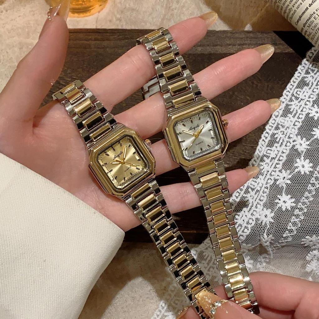 Элегантные золотые квадратные женские кварцевые часы - деловой и студенческий стиль