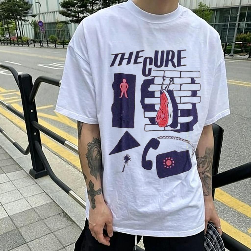Футболка с графическим принтом The Cure Хлопковая Футболка Панк-рок Группа Y2k Гранж Уличная одежда Ретро Графический Принт Харадзюку Y2k Футболка Мужские Женские Топы