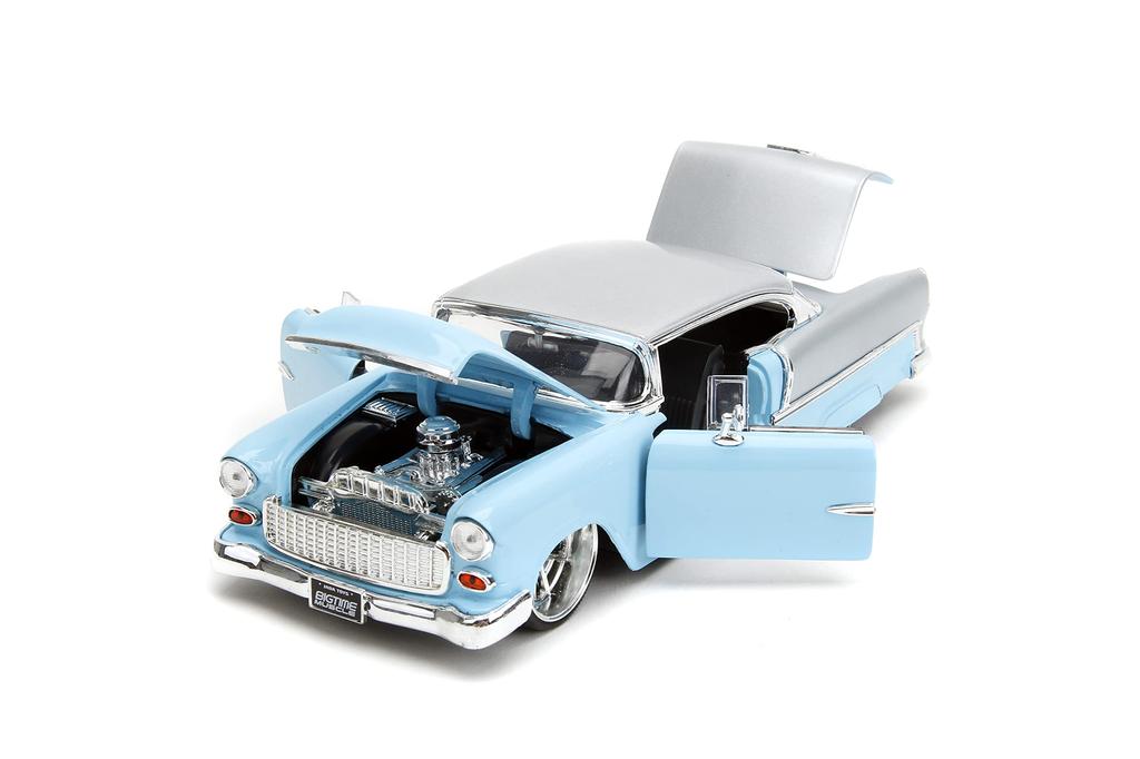 Большие мускулы 1:24 1955 Chevrolet Bel Air Металлическая модель автомобиля - Игрушка для детей и взрослых (Светло-синий)