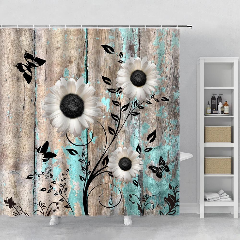 Набор штор для душа с цветами Орхидея Бирюзовый Роза Растение Цветочный Принт Листья Декор для ванной Тканевая занавеска для ванны Аксессуары для ванны Крючок