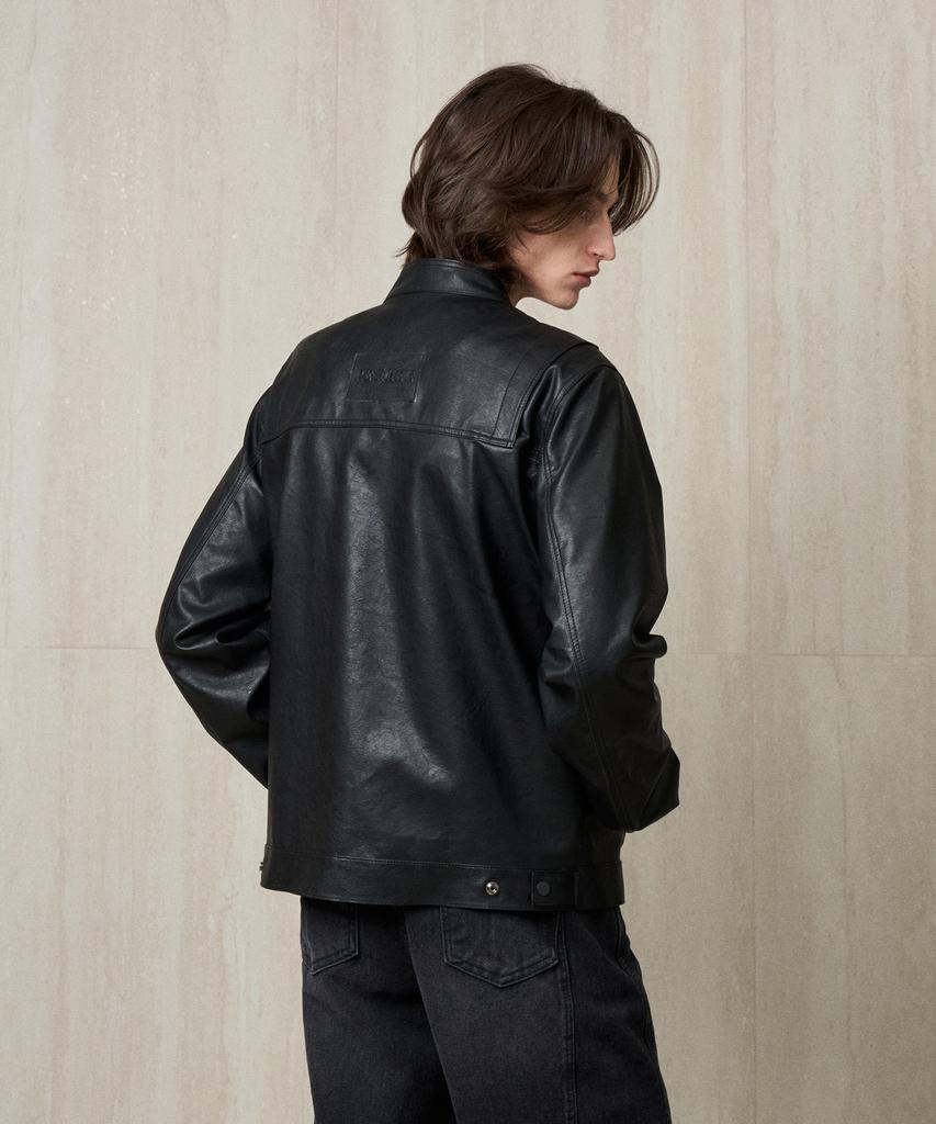 Rerhee Men Faux Leather Biker Jacket Black