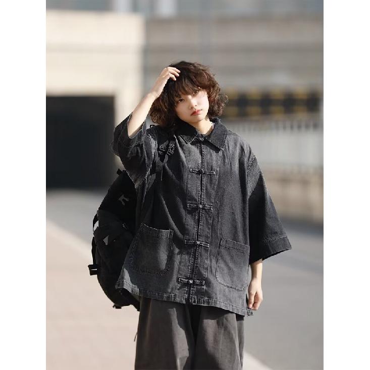 Summer New Chinese Style Vintage Denim Jacket For Men And Women, Loose Retro Button Washed Denim Top