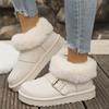 Fashion Faux Suede Buckle Decor Ankle Boots Women Winter Warm Thicken Plush Snow Boots Woman Thick Sole Non Slip Platform Cotton Boots