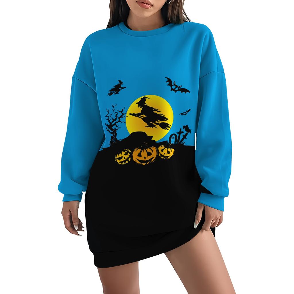 Женская свободная модная повседневная толстовка с круглым вырезом и длинным рукавом с принтом на Хэллоуин