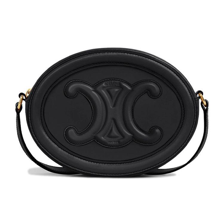 Celine Cuir Triomphe Oval Smooth Calfskin Wallet Shoulder Bag Medium Women bags Black 198603DXC-38NO