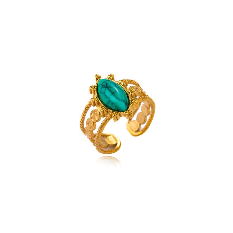 Exotic retro engraved open ring, niche inlaid with various colors of spar, holiday commuting atmosphere, adjustable ring