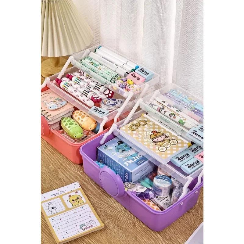 Складной трехслойный ящик для хранения инструментов, набор косметики, ящик для хранения, аксессуары для головы, настольная шкатулка для украшений