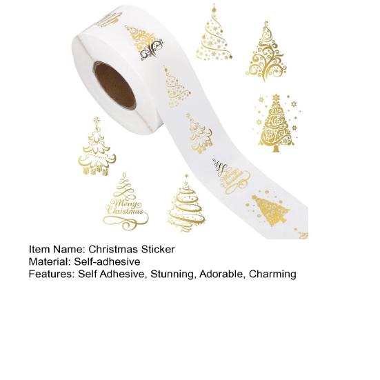 500 шт. Рождественские наклейки в рулоне Золотая фольга Наклейки-этикетки с рождественской елкой Зимние праздничные круглые самоклеящиеся наклейки для конвертов, приглашений, открыток