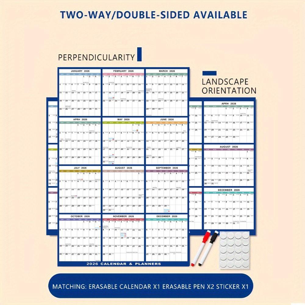 Стираемый Большой Настенный Календарь Двусторонний Планировщик Рабочего Графика для Домашнего Офиса и Школы