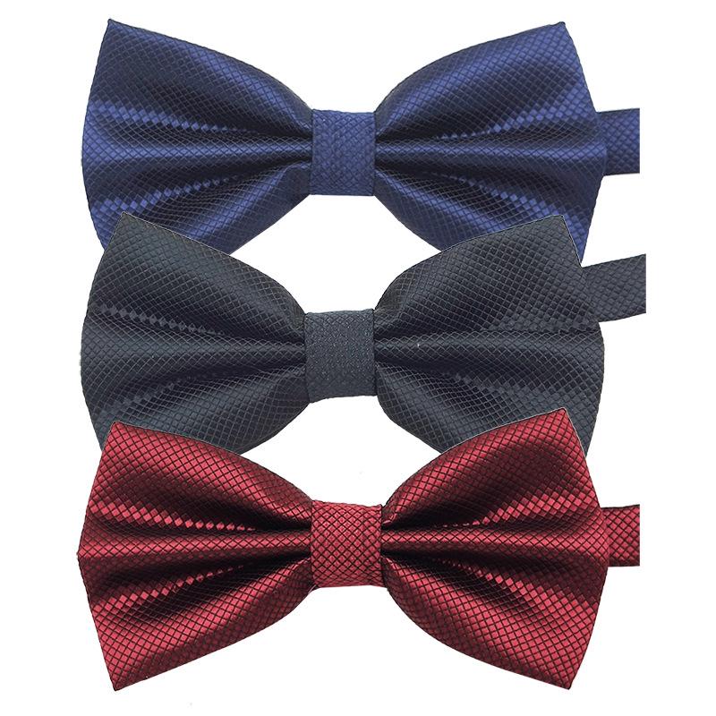 Men's Solid Black Double Layer Bow Tie - British Cube Grid, 27 Colors Available for Formal Events and Weddings.