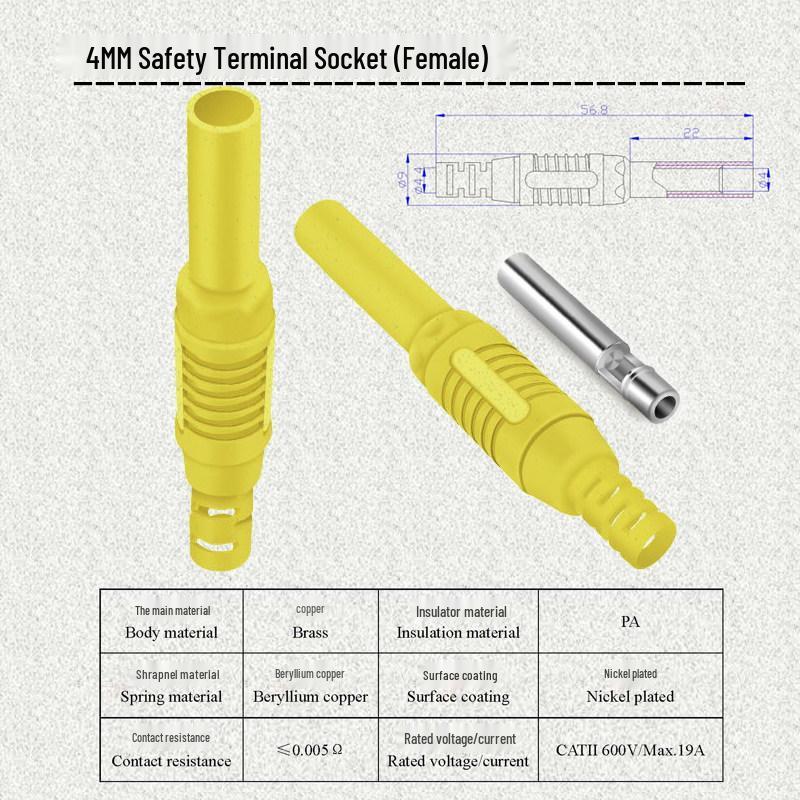 Тестовый удлинительный шнур с банановыми штекерами 4 мм, папа-мама, никелированное медное покрытие разъема, паяемое гнездо 32А