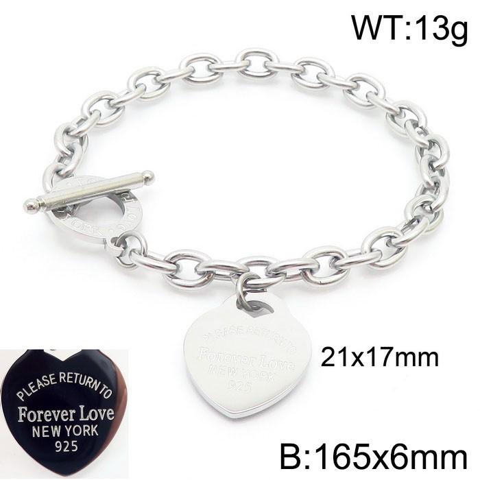 Heart-Shaped Titanium Steel Bracelet with OT Buckle and English Letter Charm