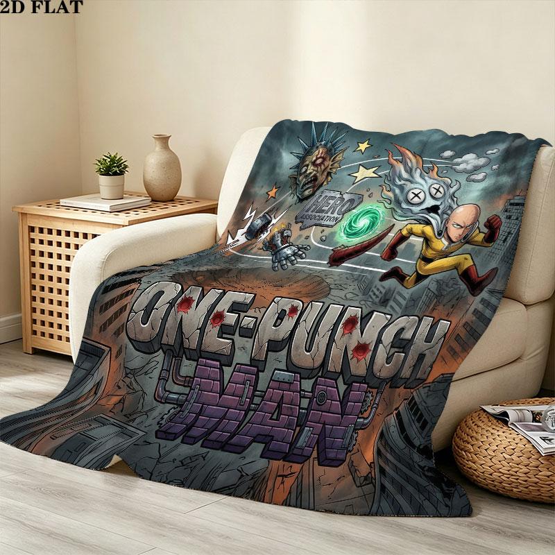 1PC Onepunch Man Patterned Flannel Blanket Suitable For All Seasons For Home Decor Warmth And Comfort Gifts Holiday Present