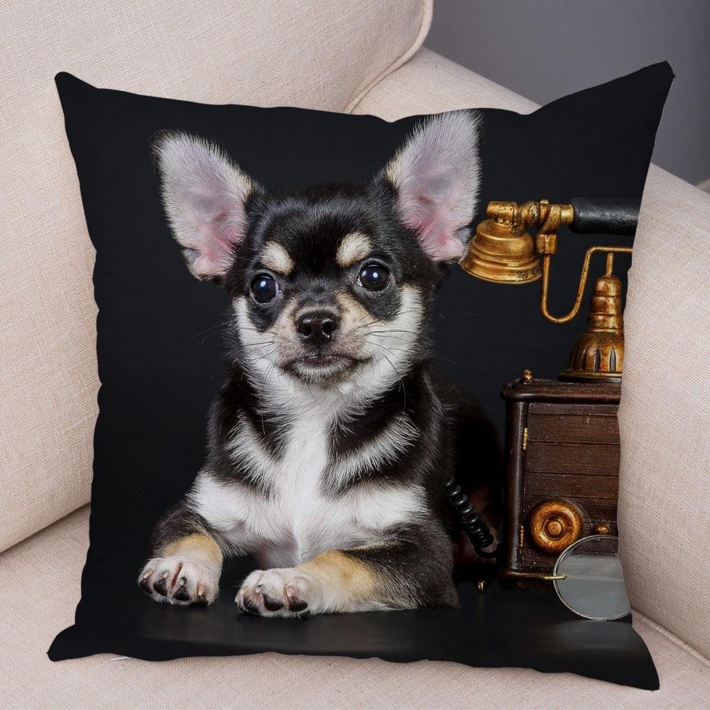 Cute Pet Animal Pillowcase Decorative Cute Puppy Chihuahua Pillowcase Soft Plush Cushion Cover for Car Sofa Home 45x45cm