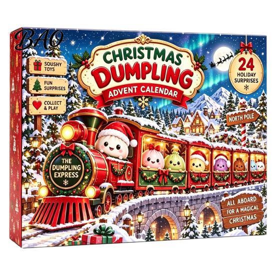 Christmas Gift for Adults 2026 Squeeze Toy Advent Calendar, 24-Day Dumpling Bun Fidget Stocking Stuffers Kids Countdown Box, Soft TPR Stress