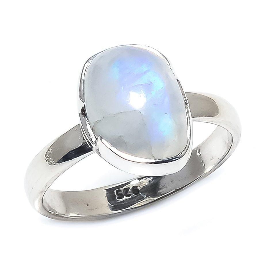 Подарочное кольцо из натурального радужного лунного камня 925 пробы из твердого серебра S.6 S3T41