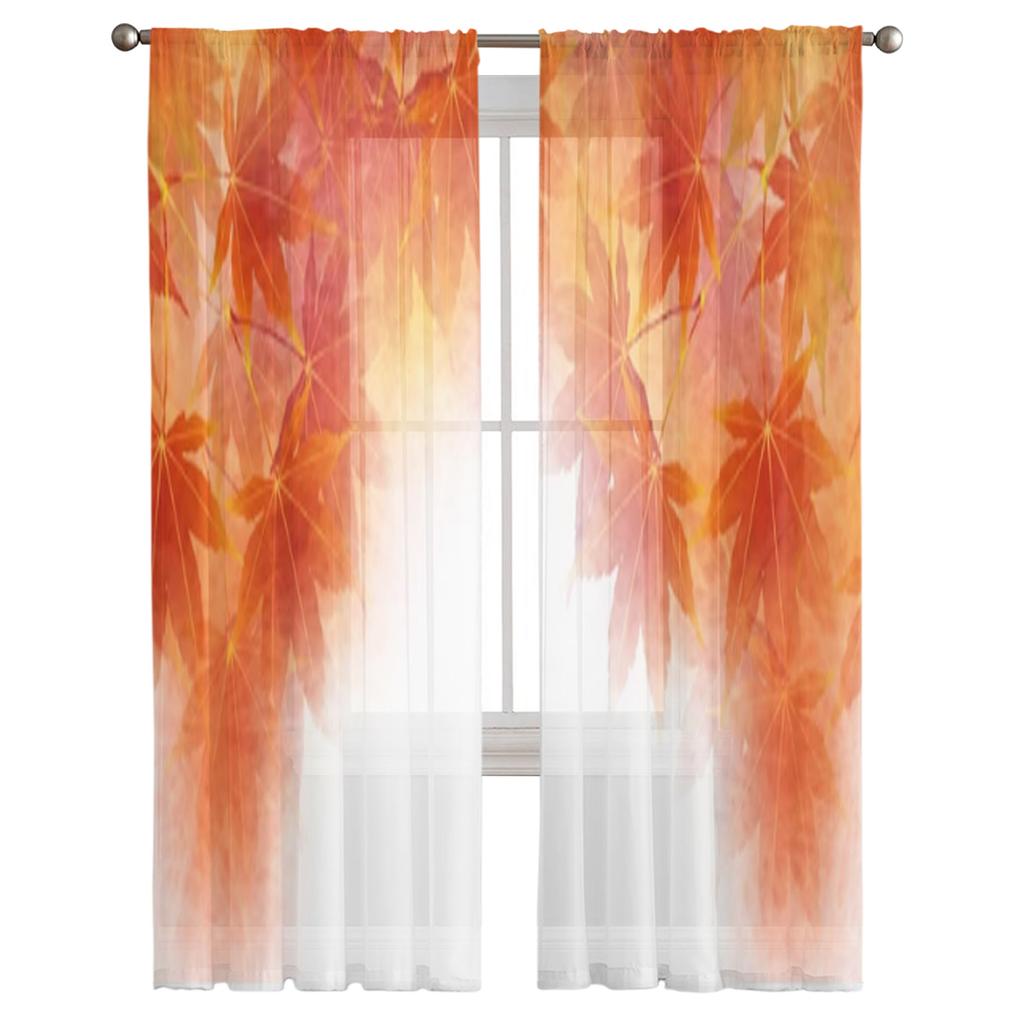 Осенние листья, осенний пейзаж, прозрачные шторы для гостиной, окна, прозрачная вуаль, тюлевая занавеска, шторы для спальни, домашний декор
