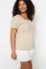 Women's Fashion New Big Size Blouse Stone Ribbed U-Neck Knitted T-Shirt