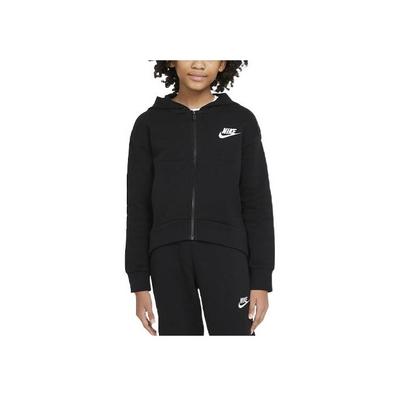 Nike Solid Color Logo Print Zip-Up Hoodie With Long Sleeves Kids Tops Black DC7118-010