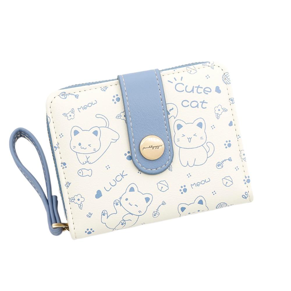 Водонепроницаемая короткая студенческая сумка для денег Кошельки на молнии из ПУ Хранение ключей Милый кошачий кошелек для девочек Студент