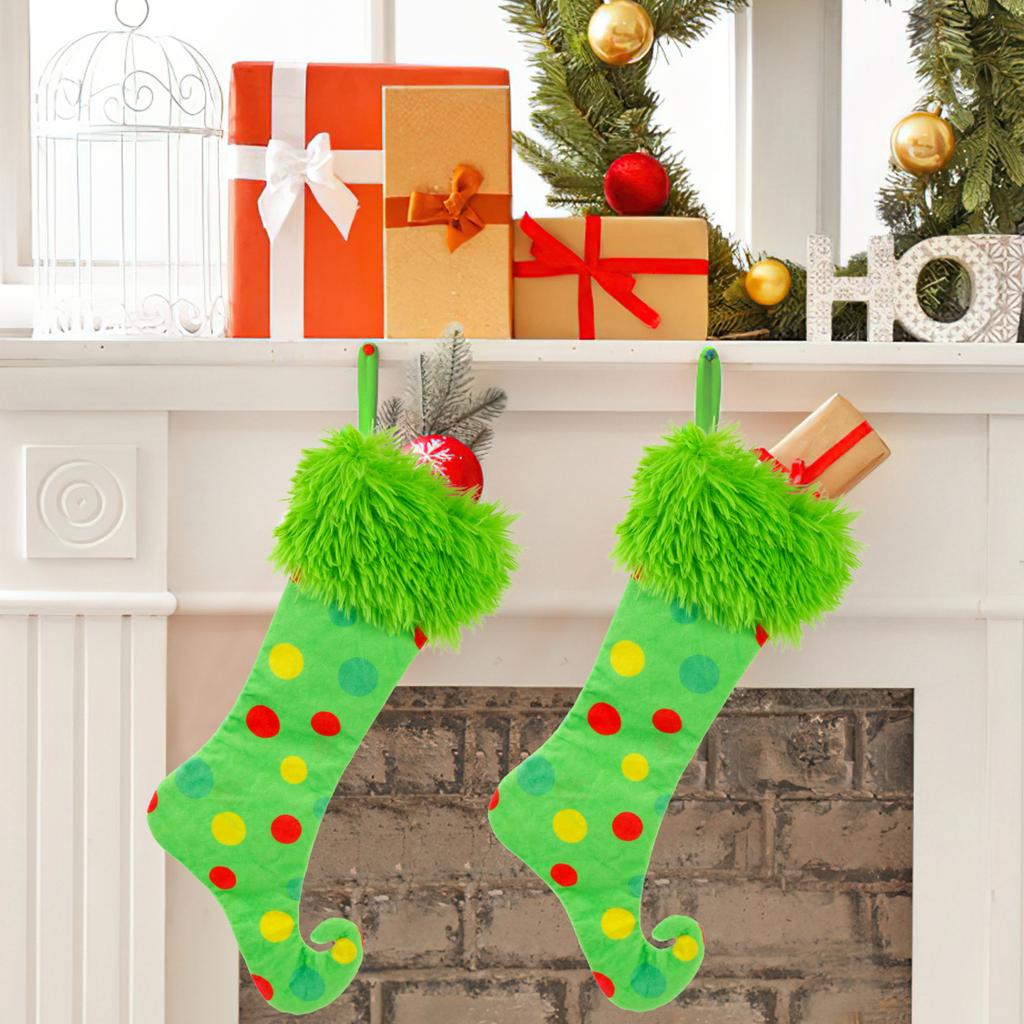 Plush Socks Christmas Green Christmas Decoration Stockings Holiday Party Decoration
