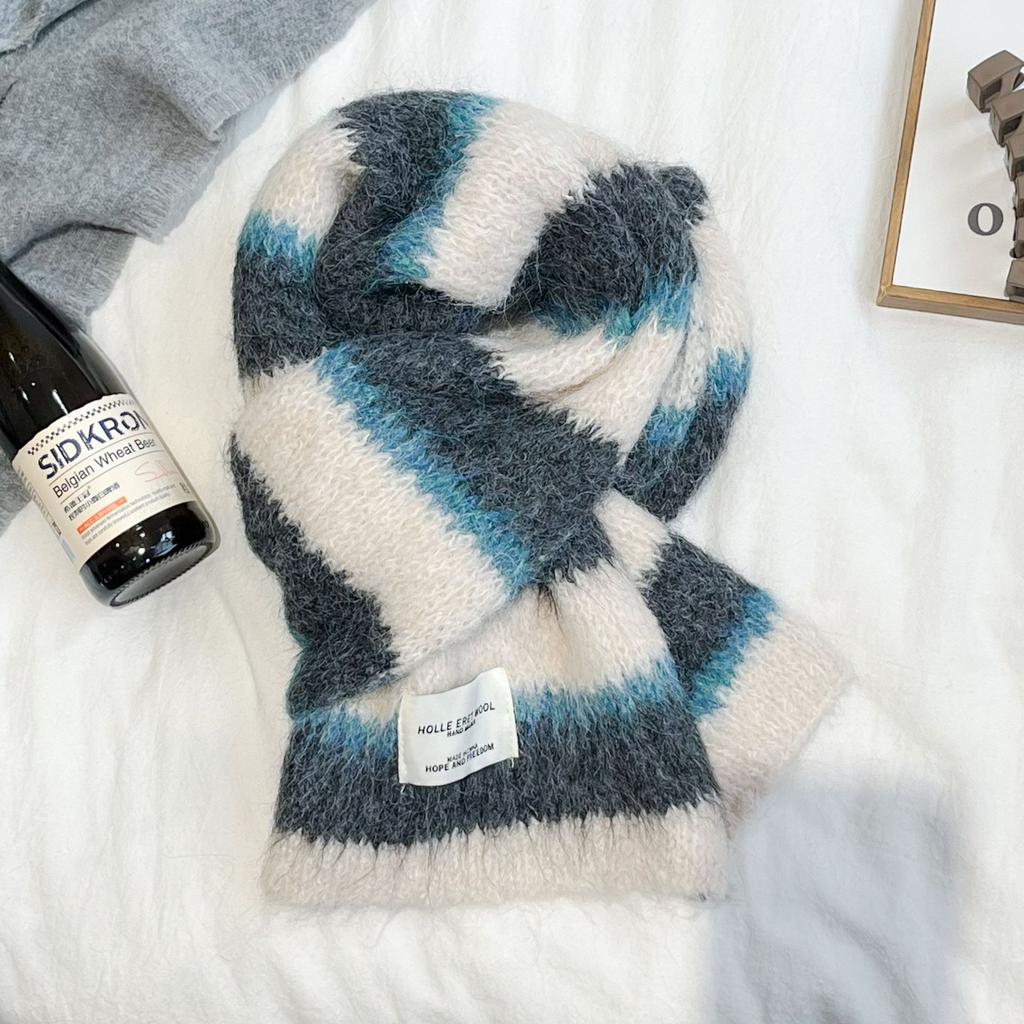 New dopamine striped color matching knitted warm scarf women's high-end scarf neck protection student versatile trend