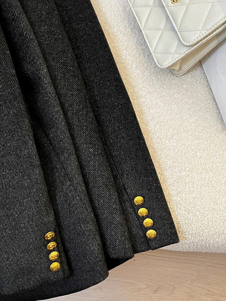 Женский темно-серый твиловый блейзер 2025 года - Деловой пиджак в британском стиле