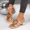 Fashion Open Toe Sandals Women's Summer New Metal Square Buckle Outside Wear Square Toe Cutout Plus Size Sandals and Slippers