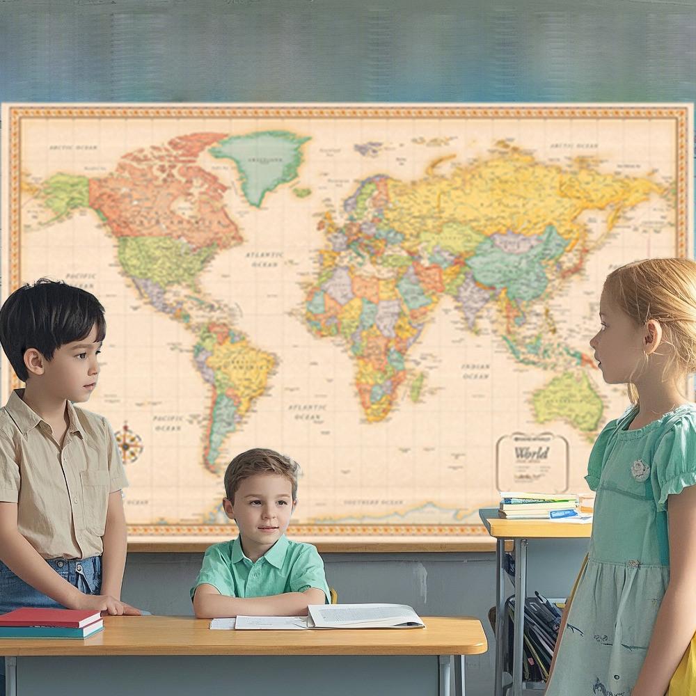 Бескаркасный холст с картой мира, постер, для интерьера/улицы, образовательный географический декор, учебные пособия, товары для путешествий