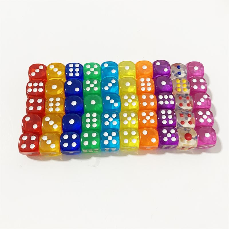 50pcs/Pack High Quality New 12mm Acrylic Transparent D6 Point Dice #12 Round Corner Boutique Dice