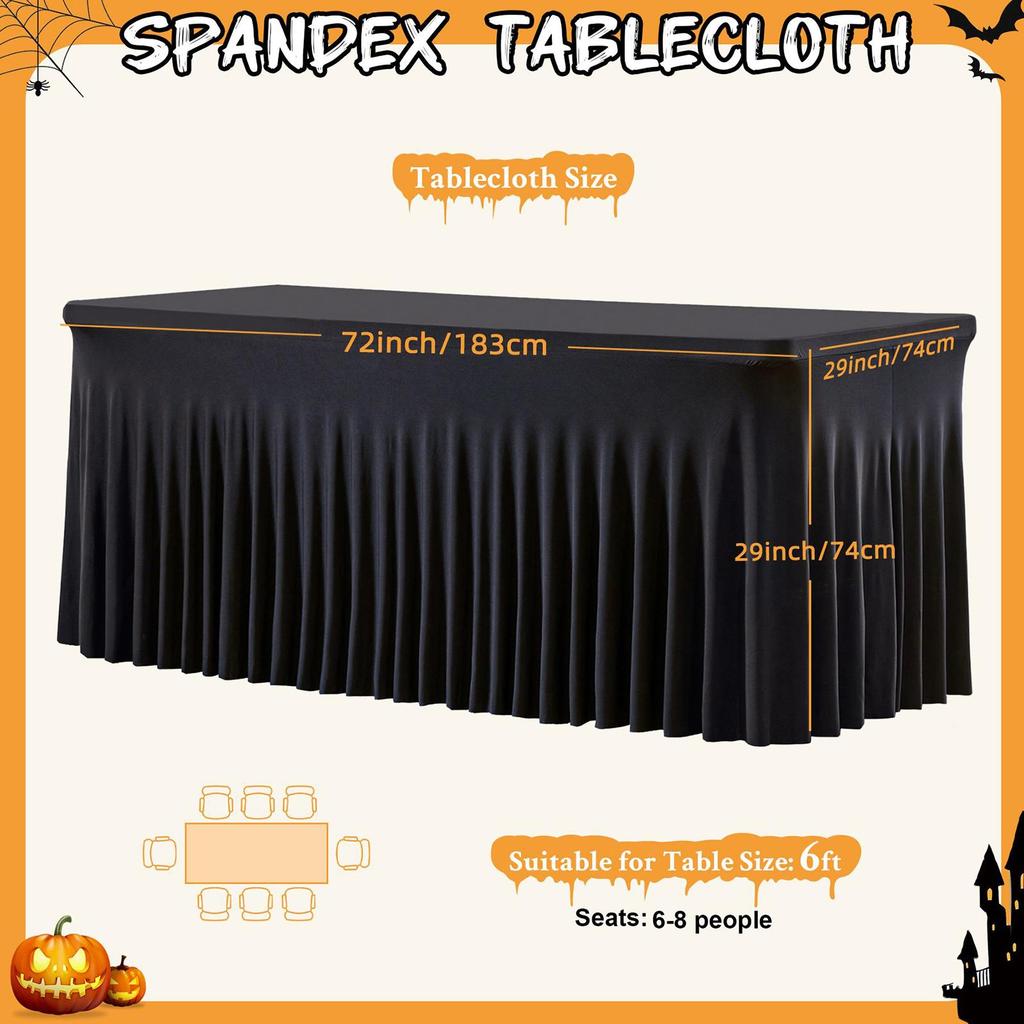 Table Skirt Christmas Desk Skirts 6ft Pleated Soft Black Ruffle Table Skirts For Wedding Halloween Baby Shower Christmas