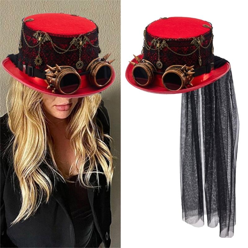 Стимпанк Шляпа-цилиндр с плоским верхом для Женщин Мужчин с Очками Хэллоуин Косплей Вечеринка Костюм Шляпа Готический Стиль Шляпа Шляпа для Музыкального Фестиваля