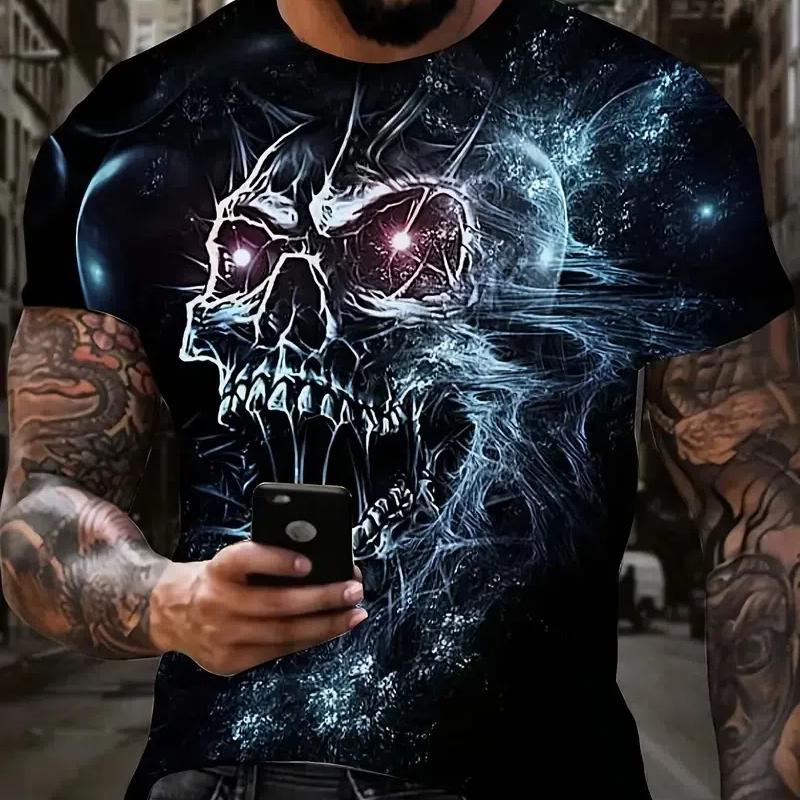 Мужская футболка с черепом в стиле ретро High Street с 3d принтом и короткими рукавами, летняя мужская футболка, винтажная футболка большого размера для мужчин, уличная футболка