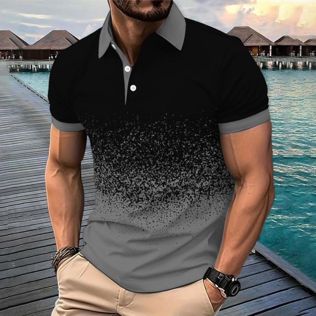 Stylish Short-Sleeve Polo Shirt, Modern Gradient Pattern, Casual & Versatile