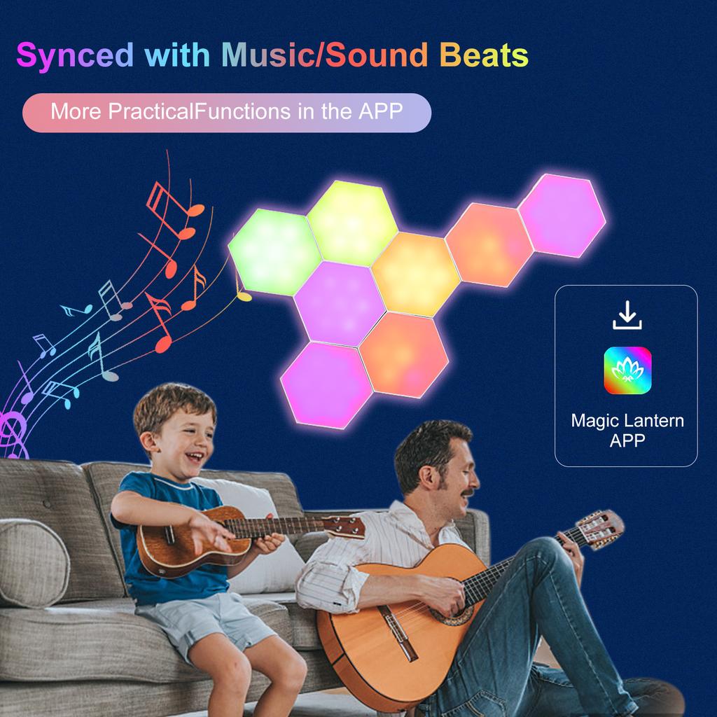 10PCS BT Connected RGB Hexagon Light Ambient Lamp Wall Decorative Lighting with Controller