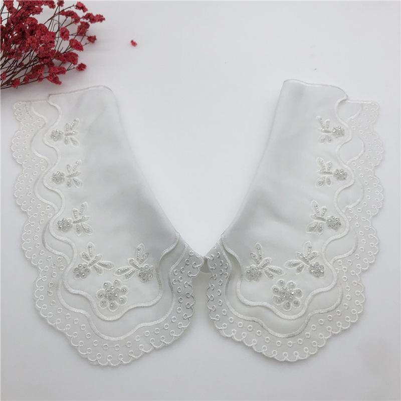 Embrodiery Neckline Collar Cover Lace Flower Bead Peter Pan Fake Collar Women Detachable Collars Removable Lapel False Faux Col