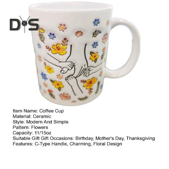 Керамическая кофейная кружка для мамы, цветочная кружка для воды, 11/15 унций, с ручкой типа С, чашка для питья, ручная работа, подарок на день рождения, Рождество для мамы, бабушки, дочери