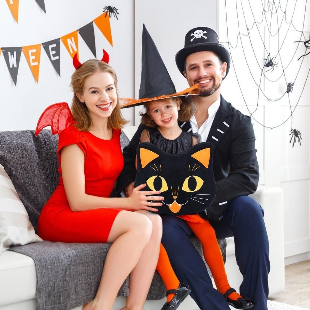 Super Soft Halloween Black Cat Plush Pillow Cartoon Novelty Pumpkin Cushion Housewarming Gift