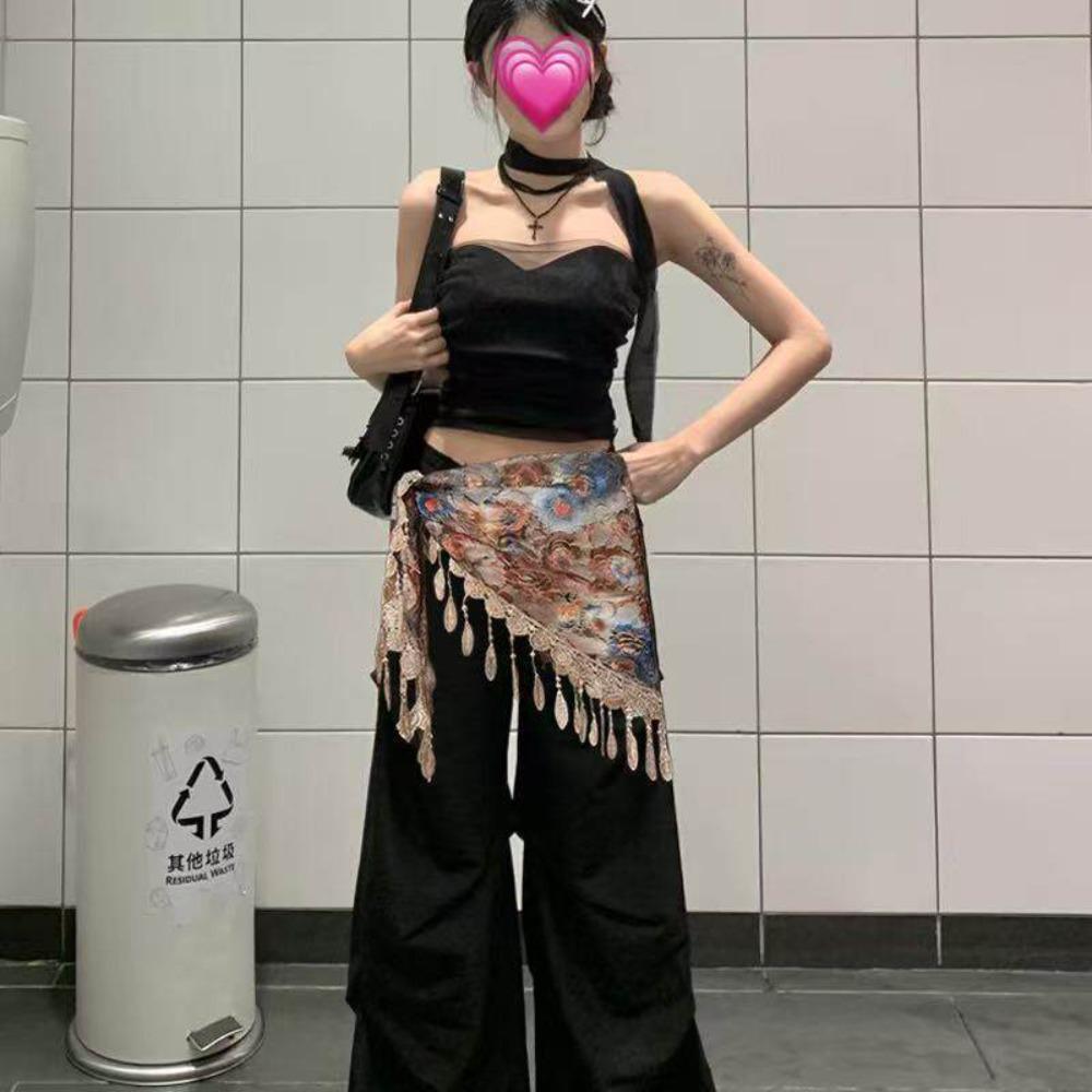 Chinese Style Triangular Waist Belt Printing Mini Apron Fashion Bohemia Wide Waistband  Streetwear
